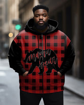 Men's Plus Size Plaid Lazy Bear Zip Hoodie